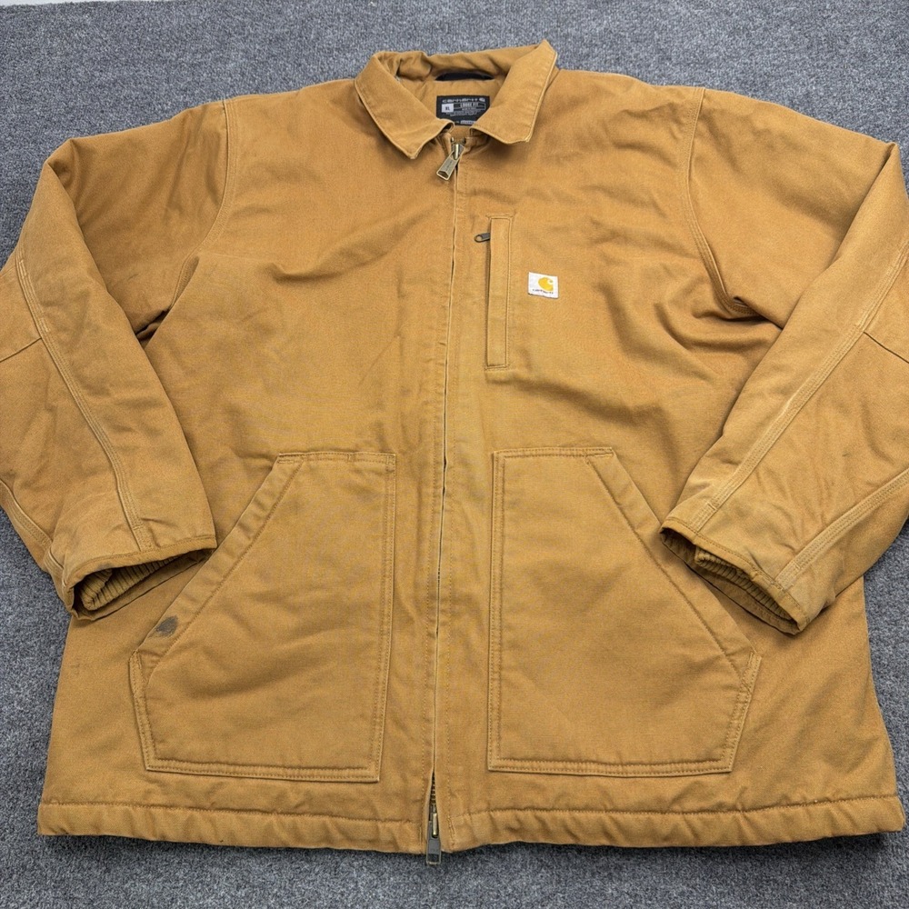 Carhartt Loose Fit Men XL Duck Canvas Sherpa Lined Jacket 0C4293-M Logo Brown